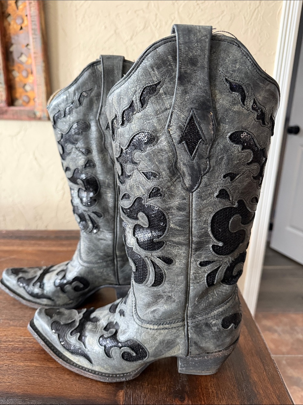 Womens Corral Grey Embroidered Western Heeled Boots